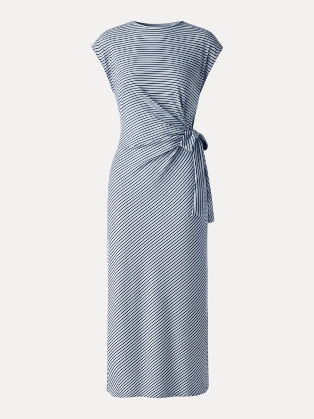 OGL Striped Relaxed Midi Dress with Self-Tie Light Blue/navy
